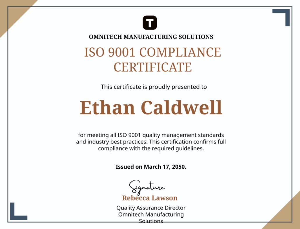 ISO 9001 인증서